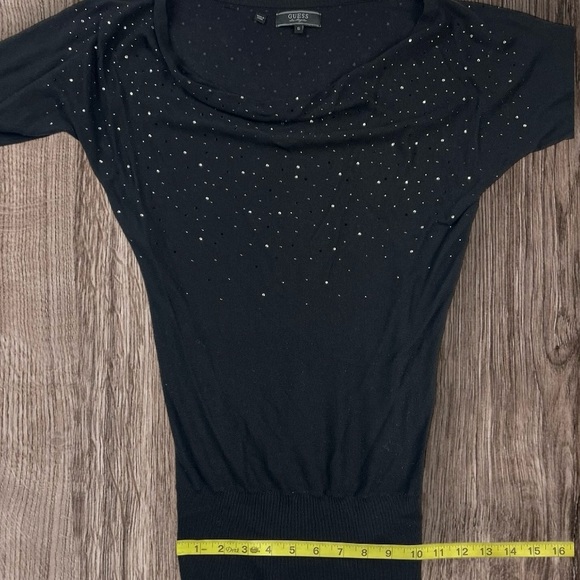 Guess Los Angeles Swarovski Sweater Black Long Sleeve Scoop Neck Sz: S - Picture 7 of 9